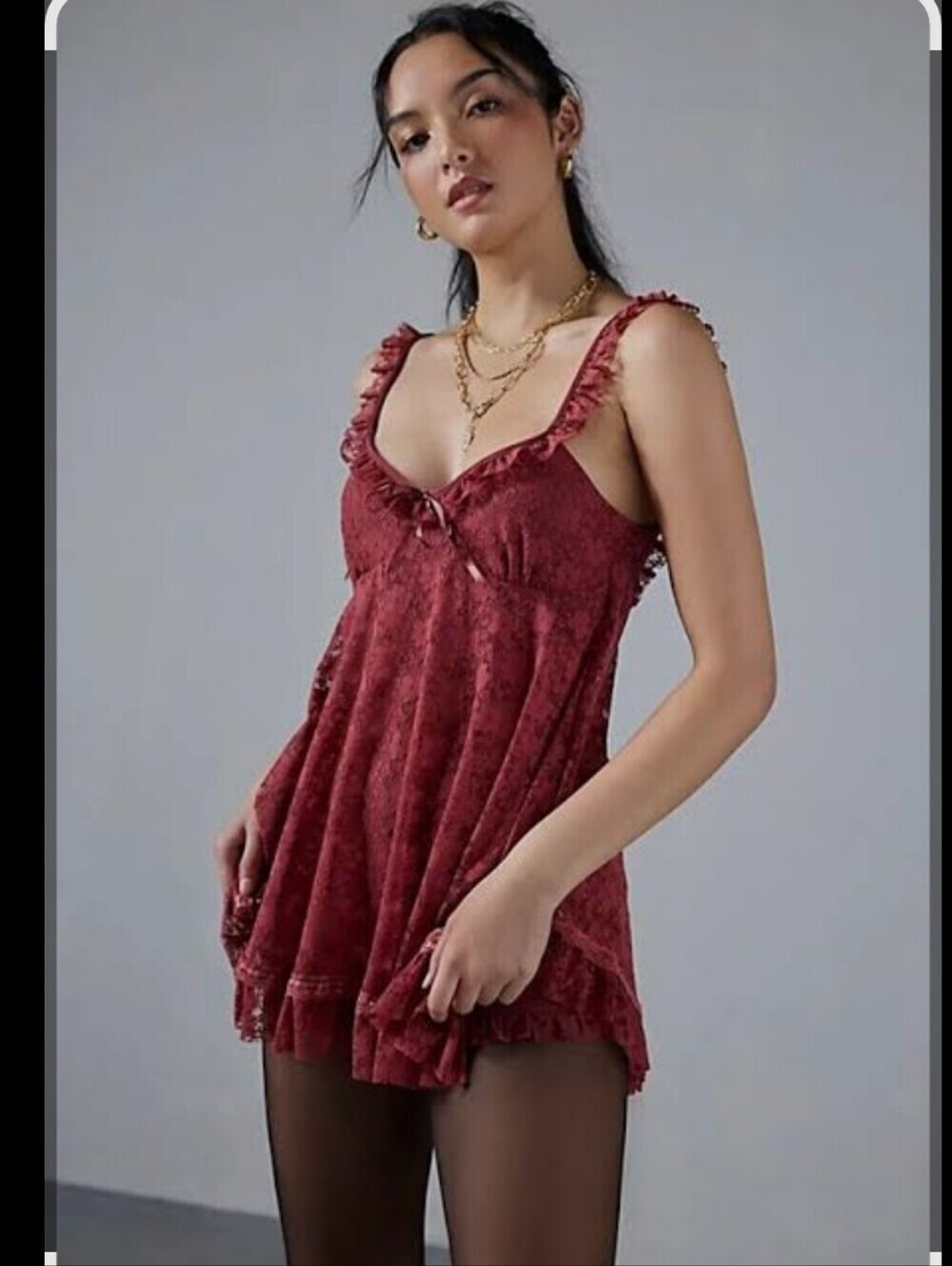 UO Primrose Lace Babydoll Romper Size XL In Maroon